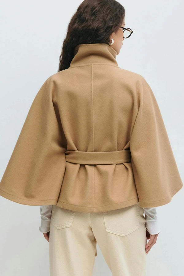 Trench Coat With A Stand-up Collar Buttons And A Belt - Khaki