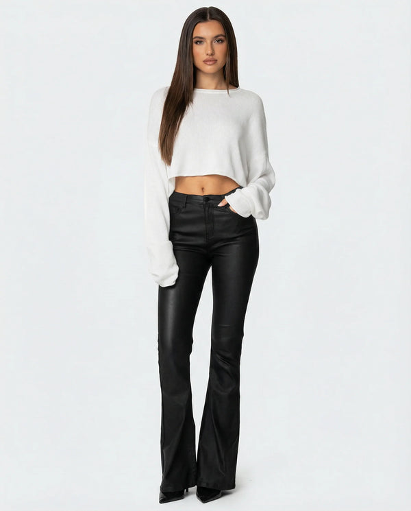 High Waist PU Leather American Hot Girl Tall Mopping Horseshoe Pants