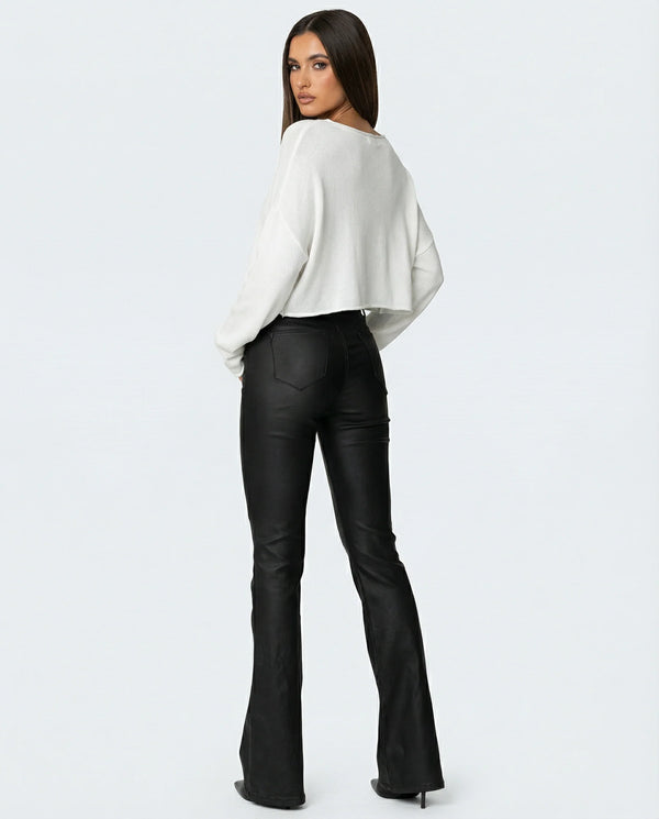 High Waist PU Leather American Hot Girl Tall Mopping Horseshoe Pants