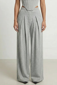Fall Winter Fashion Suit Three-dimensional Flower Brooch Suit Jacket Fishbone Vest Pleated Wide Leg Trousers