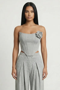 Fall Winter Fashion Suit Three-dimensional Flower Brooch Suit Jacket Fishbone Vest Pleated Wide Leg Trousers