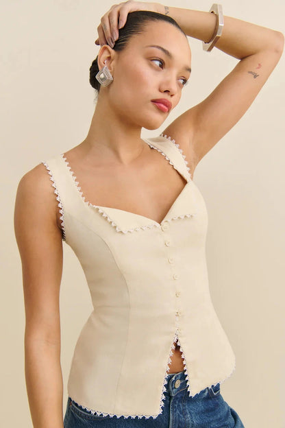 Rose — Top Boutonné Sans Manches
