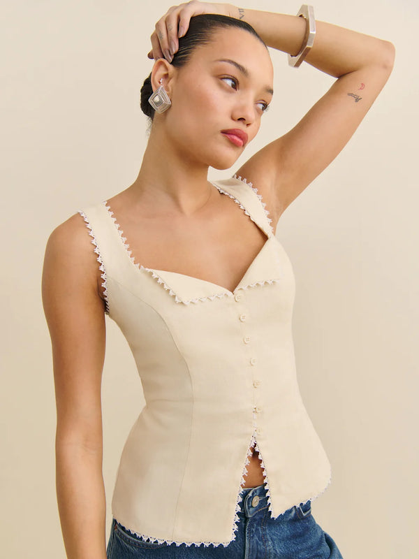 Fashionable Buttoned Strappy Solid Color Sleeveless Tank Top
