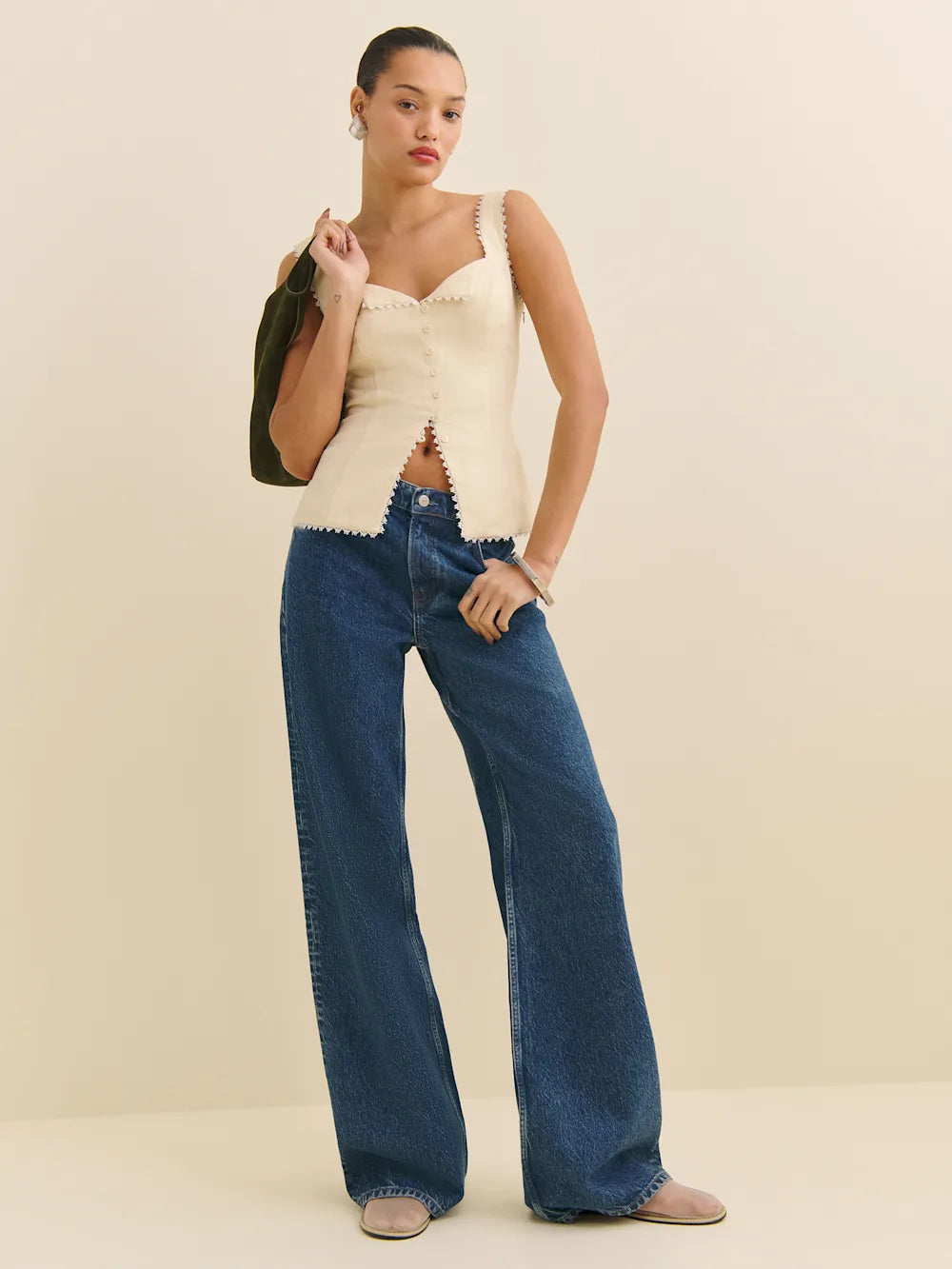 Rose — Top Boutonné Sans Manches