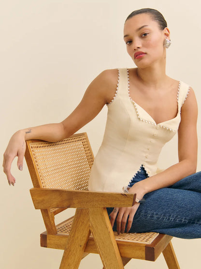 Rose — Top Boutonné Sans Manches