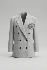 Fall Winter Fashion Suit Three-dimensional Flower Brooch Suit Jacket Fishbone Vest Pleated Wide Leg Trousers