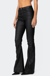 High Waist PU Leather American Hot Girl Tall Mopping Horseshoe Pants