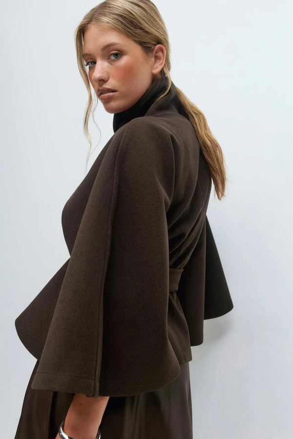 Trench Coat With A Stand-up Collar Buttons And A Belt - Brown