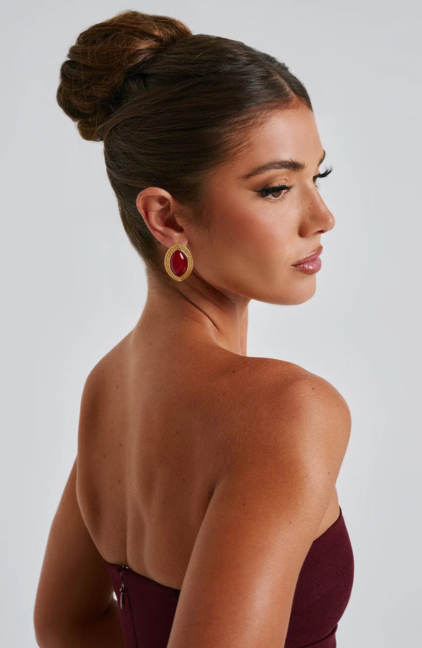 Fashion Simple Gold Teardrop Earrings - Red