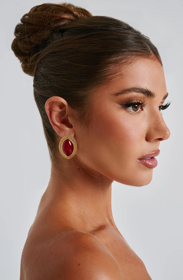 Fashion Simple Gold Teardrop Earrings - Red