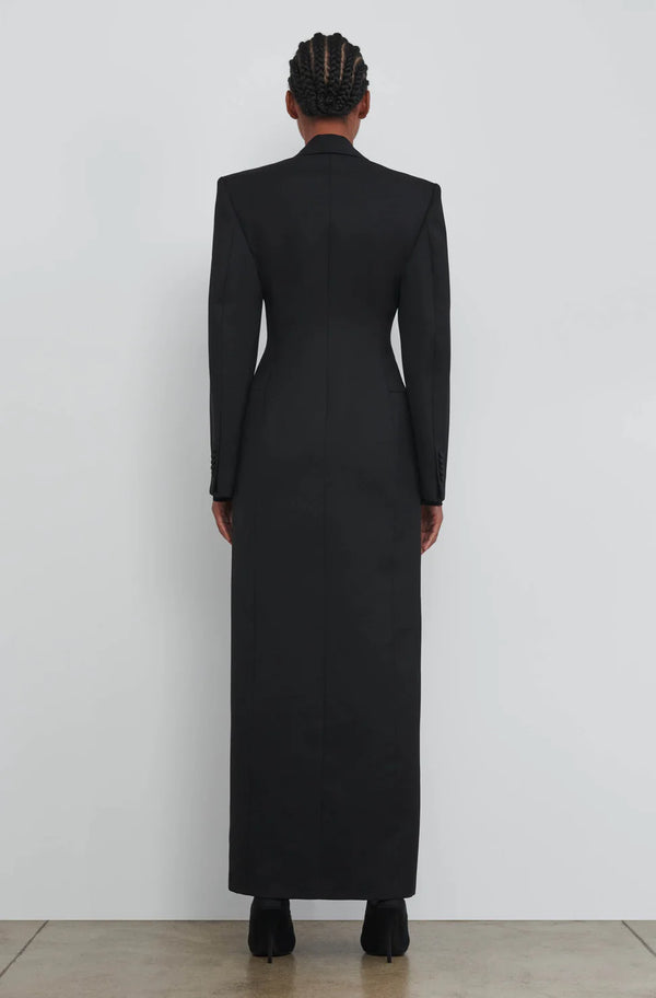 Satin Inlaid Color Collar Double Breasted Black Suit Fashion Trench Coat