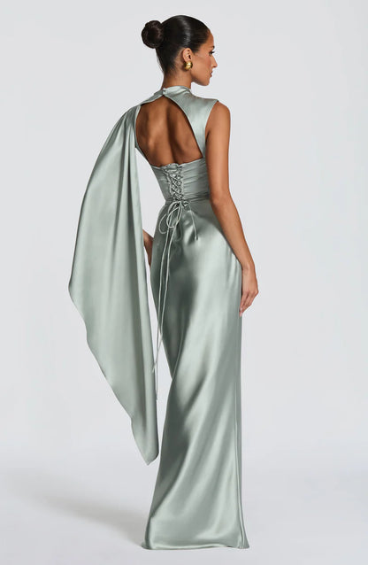 Éléonore Robe Longue en Bleu Cyan