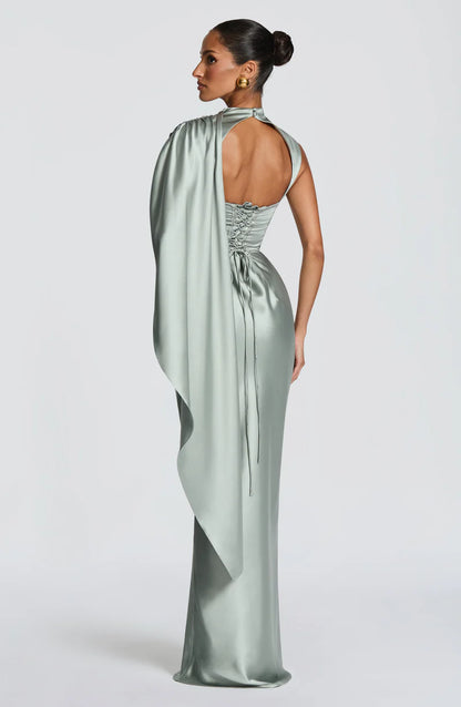 Éléonore Robe Longue en Bleu Cyan