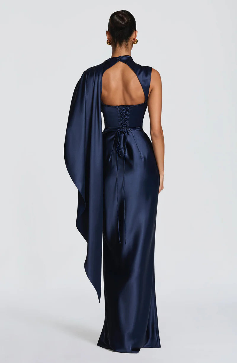 Éléonore Robe Longue en Bleu Nuit