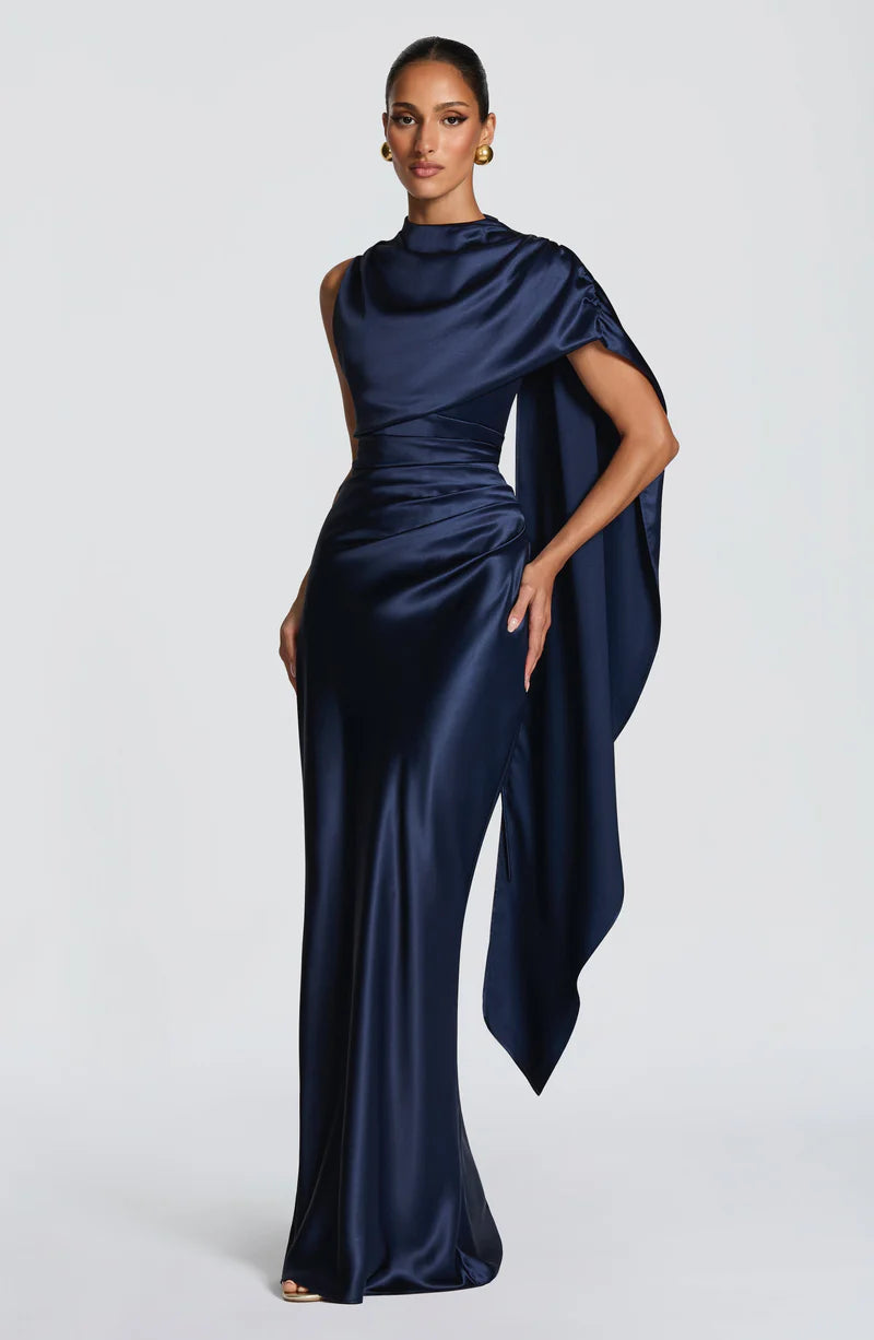 Éléonore Robe Longue en Bleu Nuit