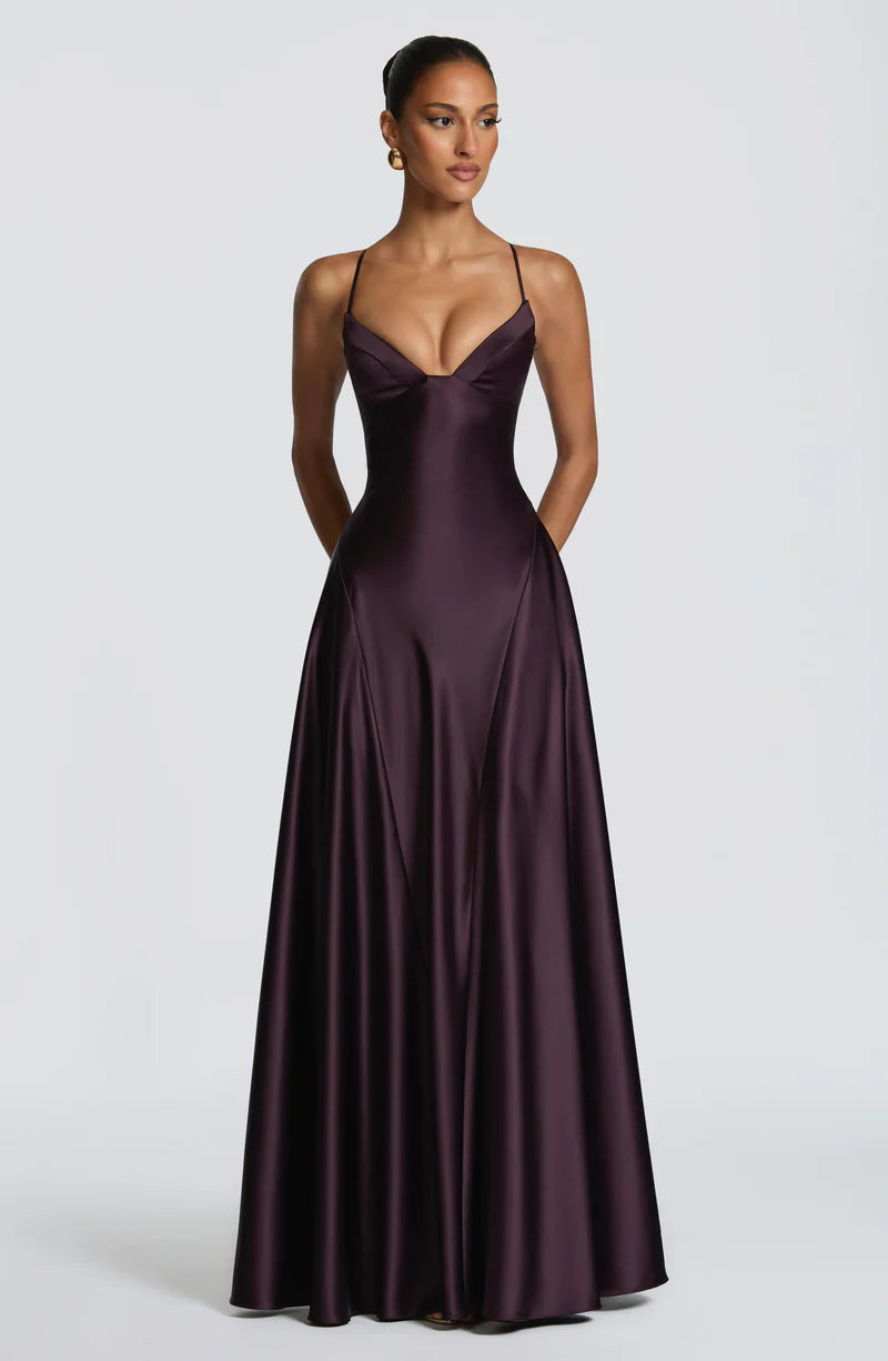 Isabelle Robe Longue en Violet Nuit
