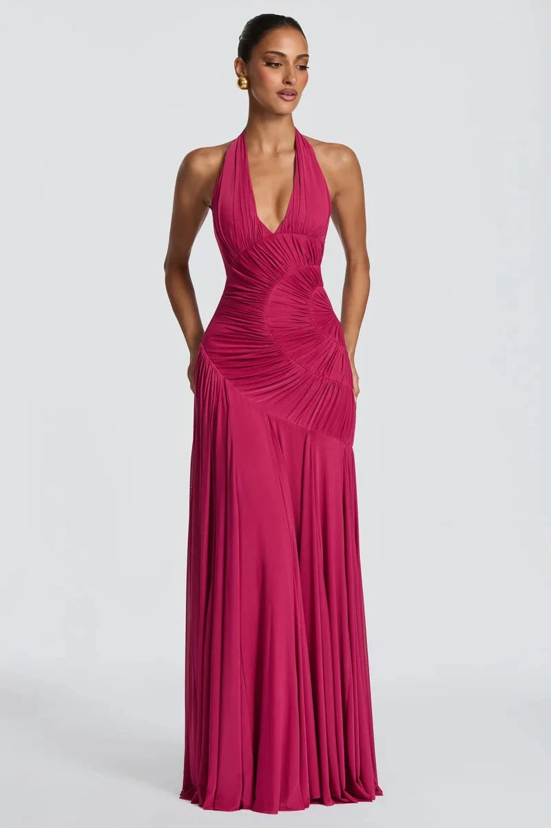 Louise Robe Longue en Rose Framboise