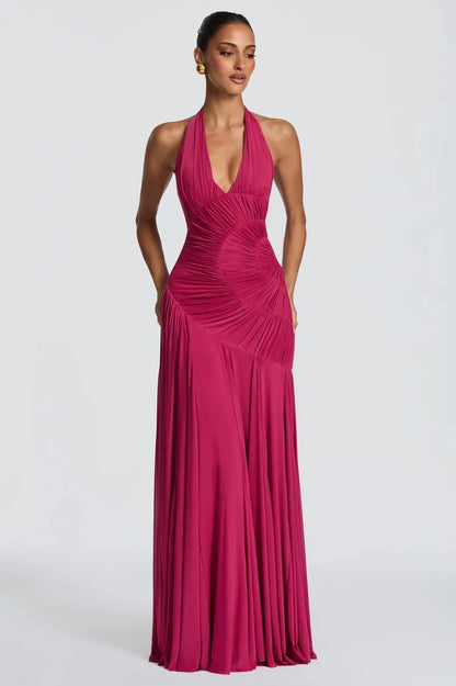 Louise Robe Longue en Rose Framboise