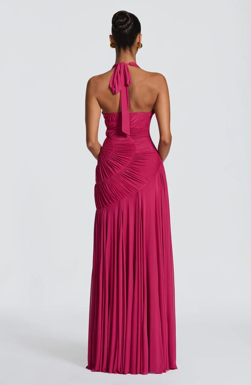 Louise Robe Longue en Rose Framboise