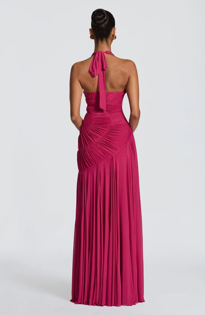 Louise Robe Longue en Rose Framboise