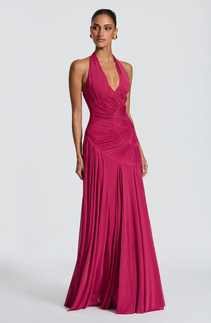 Louise Robe Longue en Rose Framboise