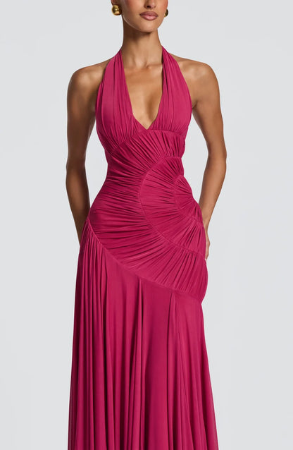 Louise Robe Longue en Rose Framboise