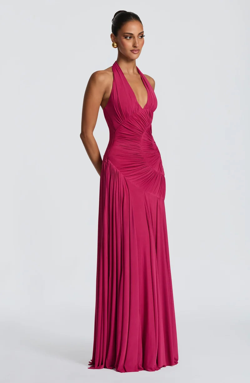 Louise Robe Longue en Rose Framboise