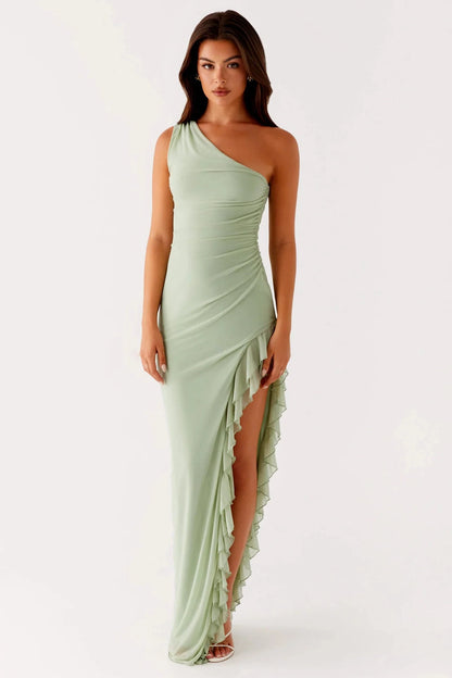 Océane Robe Longue en Vert Amande