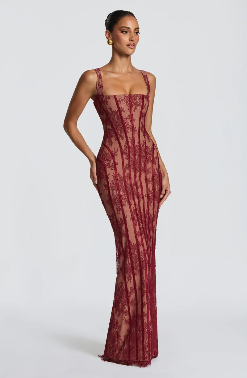 Chloé Robe Longue — Rouge Bordeaux